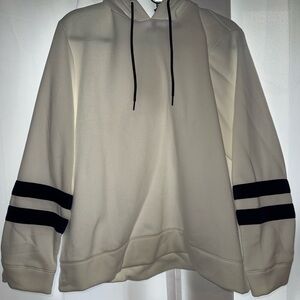 Nautica White and Navy Blue Striped Hoodie Sweatshirt